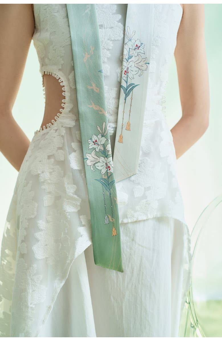 Lost Pattern Lily Silk Skinny Scarf, Alternate, color, Green