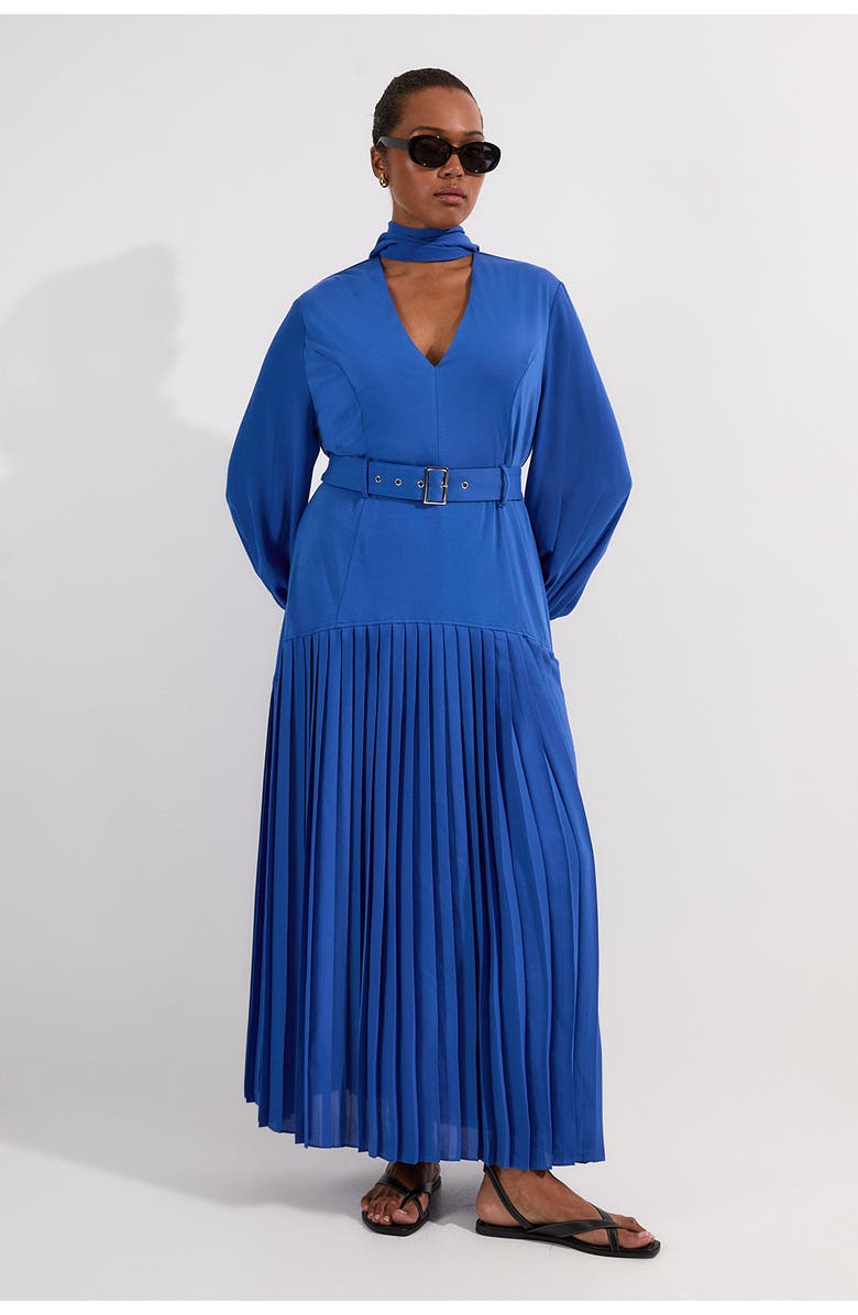 Karen Millen Georgette Mix Midi Dress, Alternate, color, Cobalt