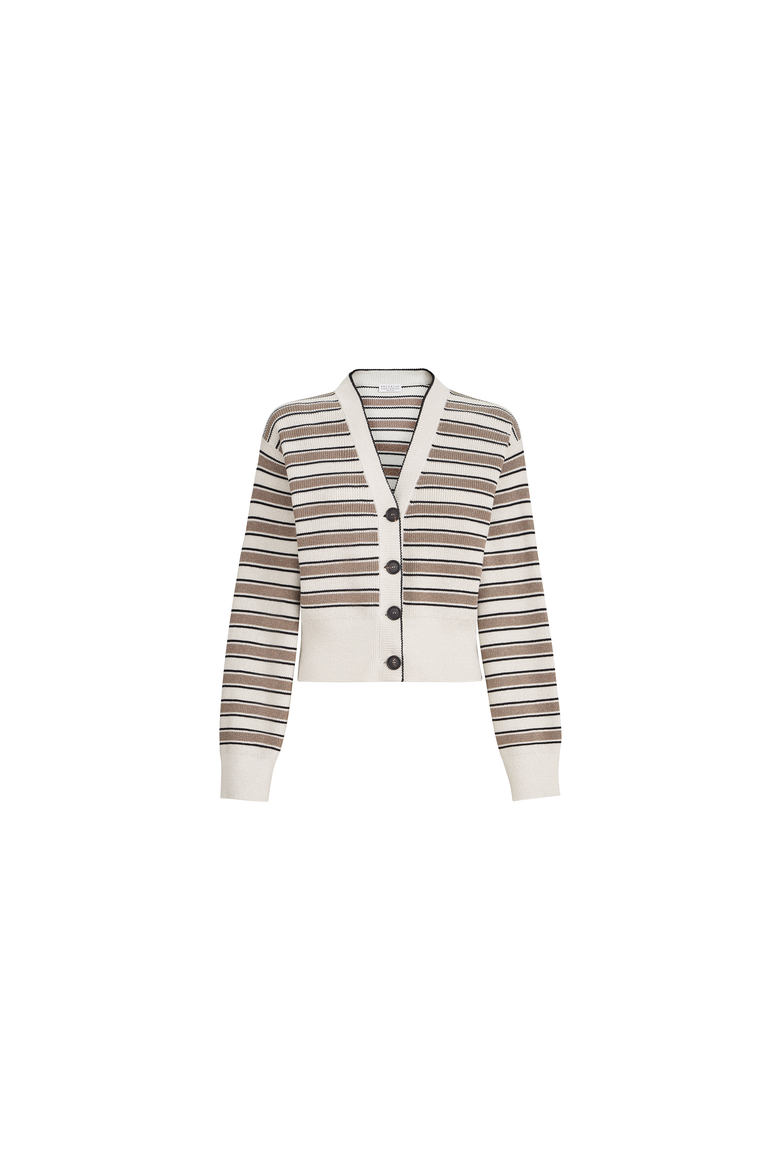 Cotton cardigan with sparkling stripes, Alternate, color, White