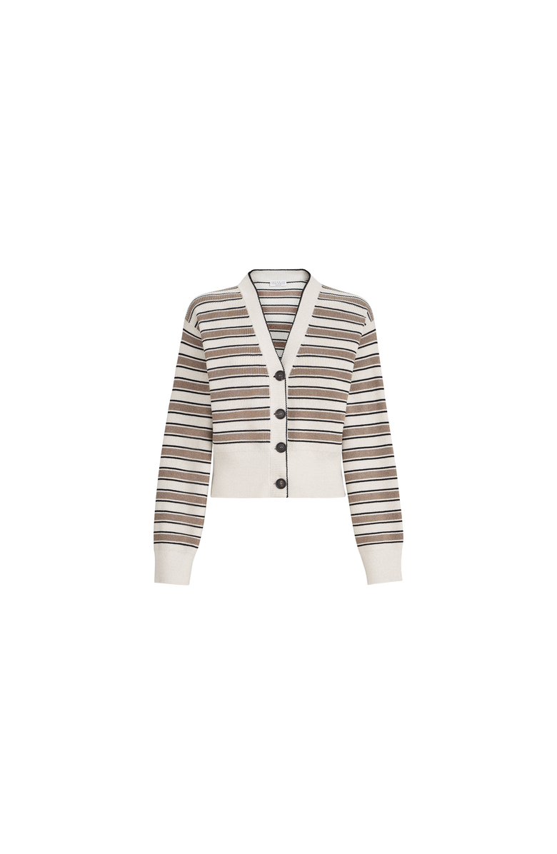 Brunello Cucinelli Cotton cardigan with sparkling stripes, Alternate, color, White