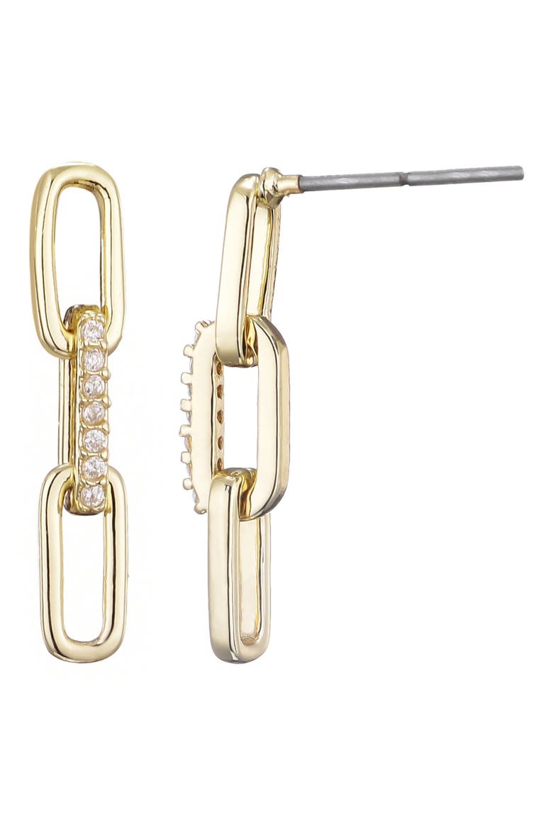 Cubic Zirconia Mini Paperclip Drop Earrings, Alternate, color, GOLD