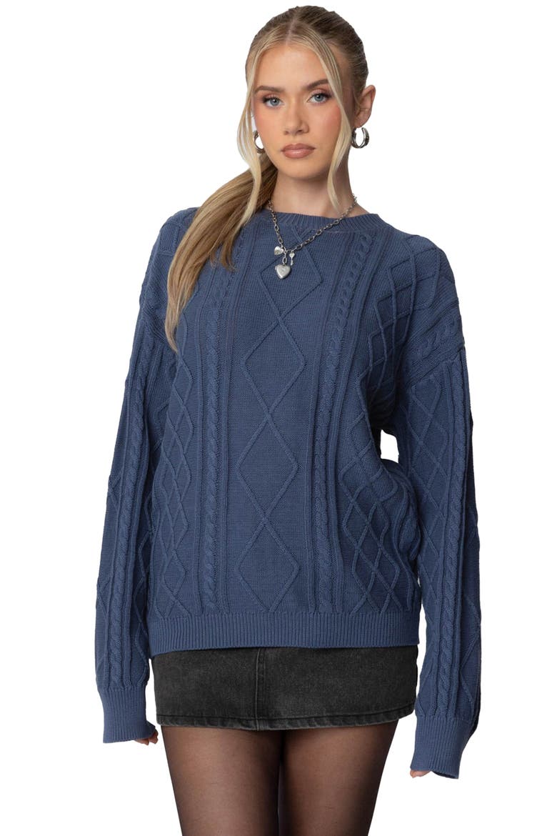 Jessy Oversize Cable Stitch Sweater, Alternate, color, BLUE