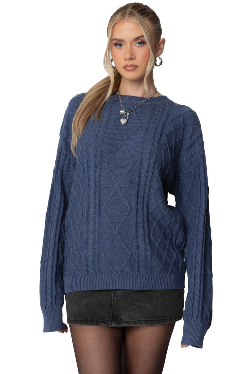 EDIKTED Jessy Oversize Cable Stitch Sweater, Alternate, color, Blue