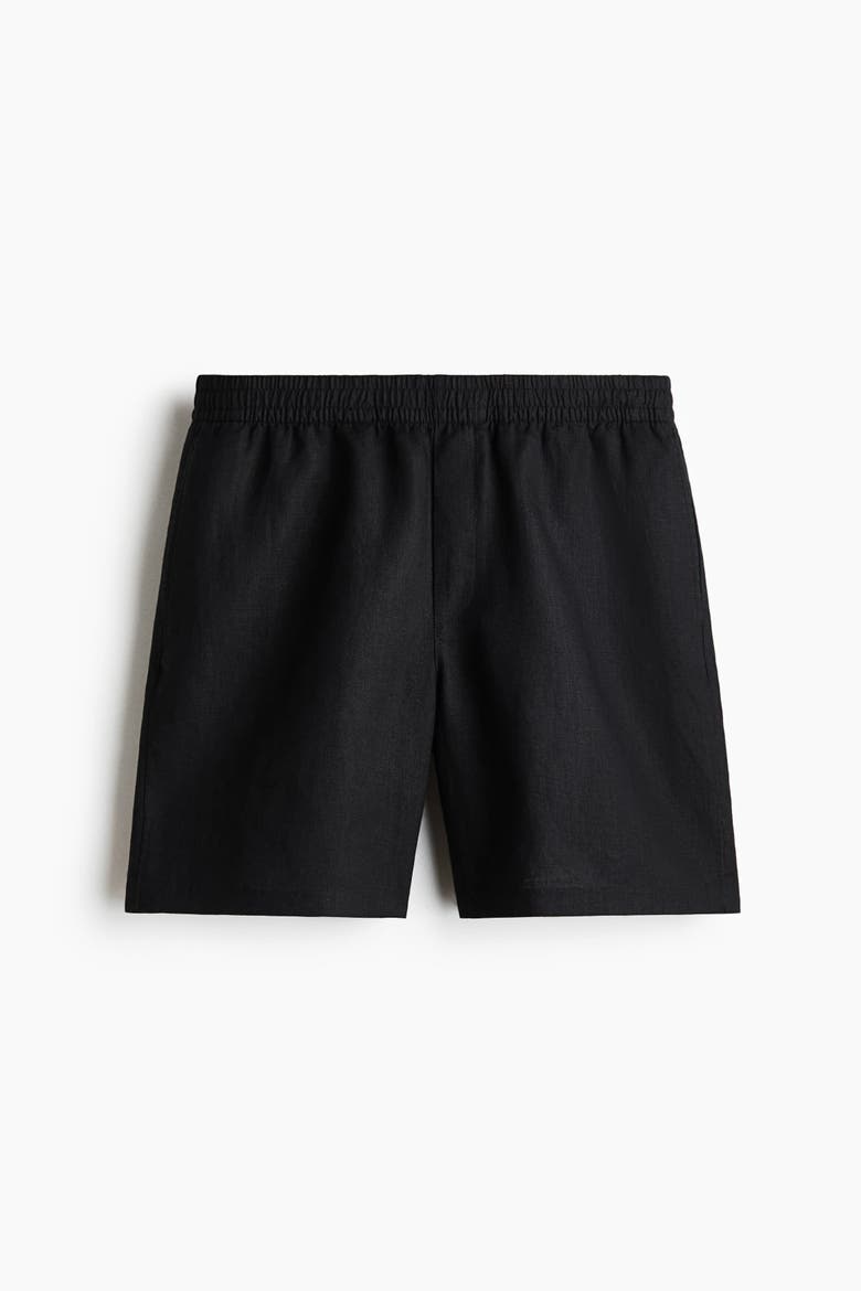 Relaxed Fit Linen Shorts, Alternate, color, Black