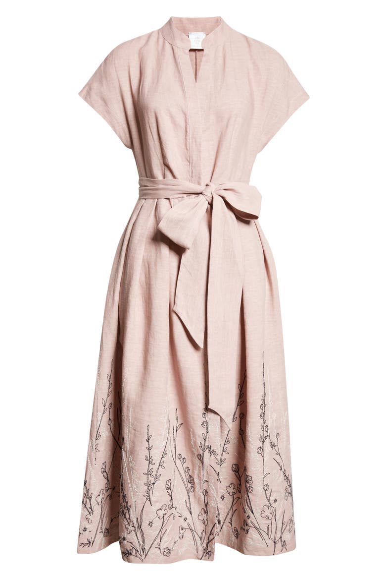 Floral Embroidered Linen Belted Shirtdress, Alternate, color, ROSE