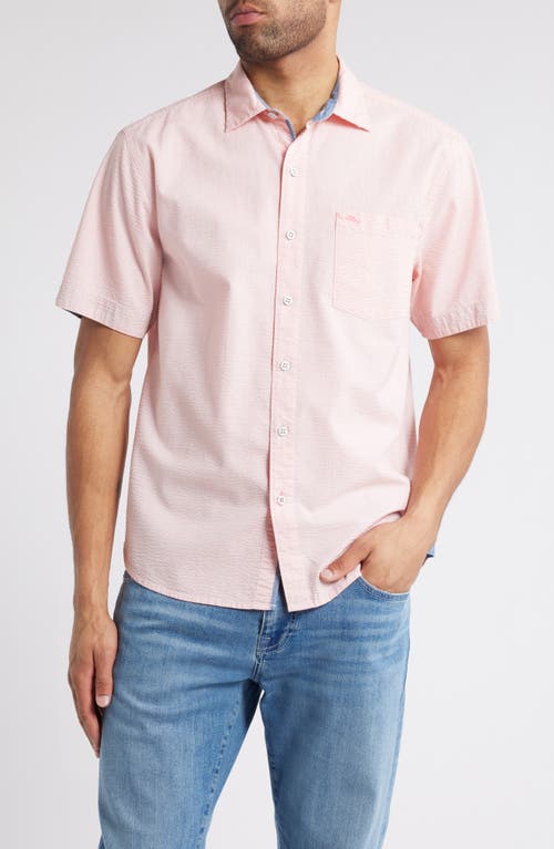 Tommy Bahama Nova Wave Short Sleeve Seersucker Button-up Shirt In Pure Salmon