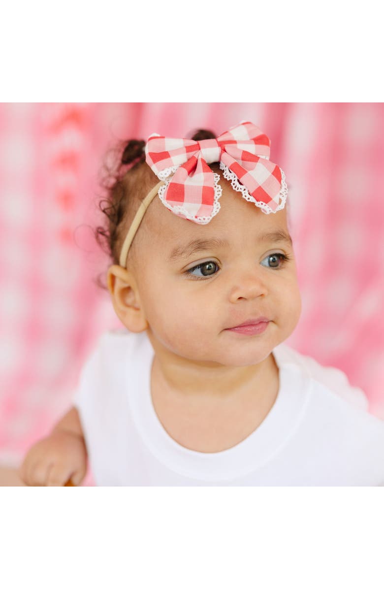 Sweet Wink Red Gingham Bow Baby Headband, Alternate, color, Red