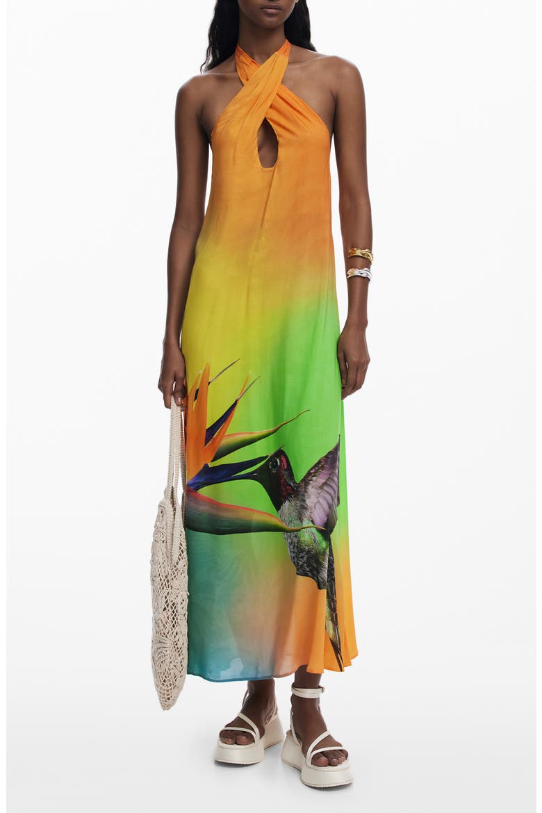 Halter Maxi Cover-Up Dress, Main, color, ORANGE MULTI