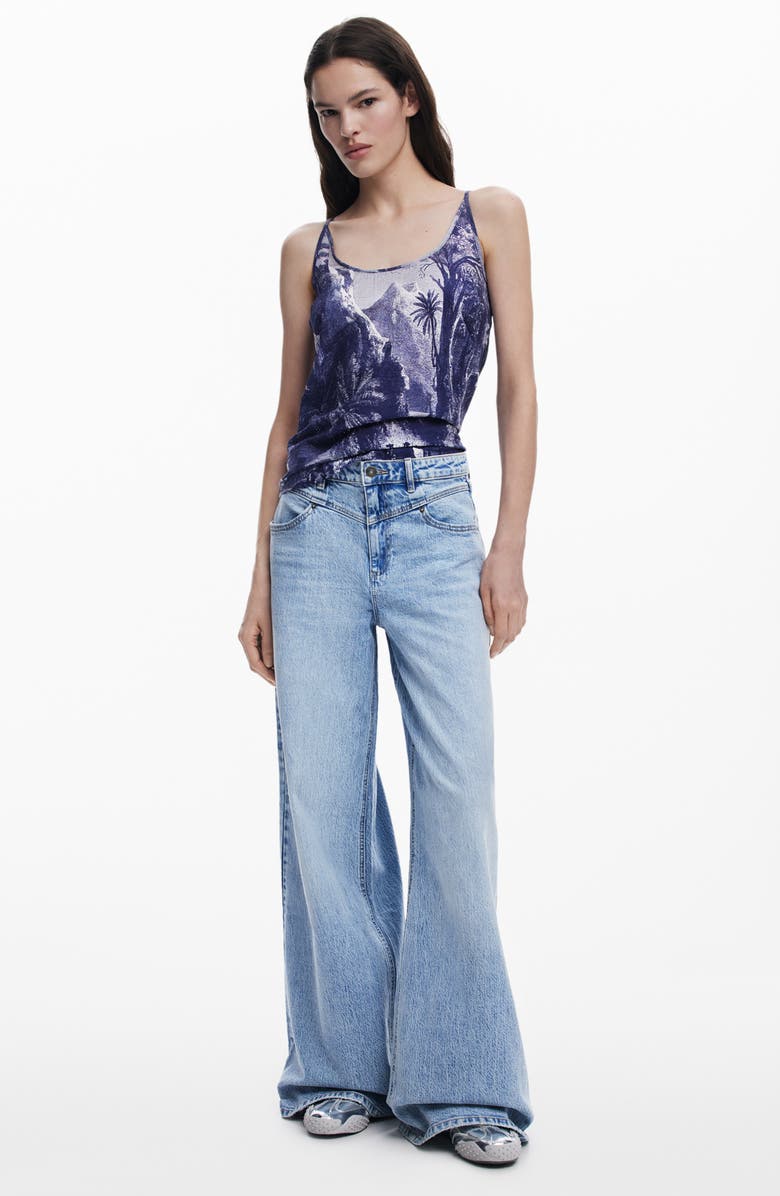 Desigual Print Tank Top, Alternate, color, Navy Blue