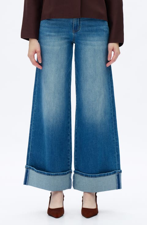 Cuffed Wide Leg Jeans