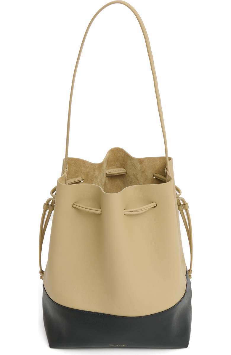 Mansur Gavriel Drawstring Cabas Bucket Bag, Alternate, color, Khaki/ Black