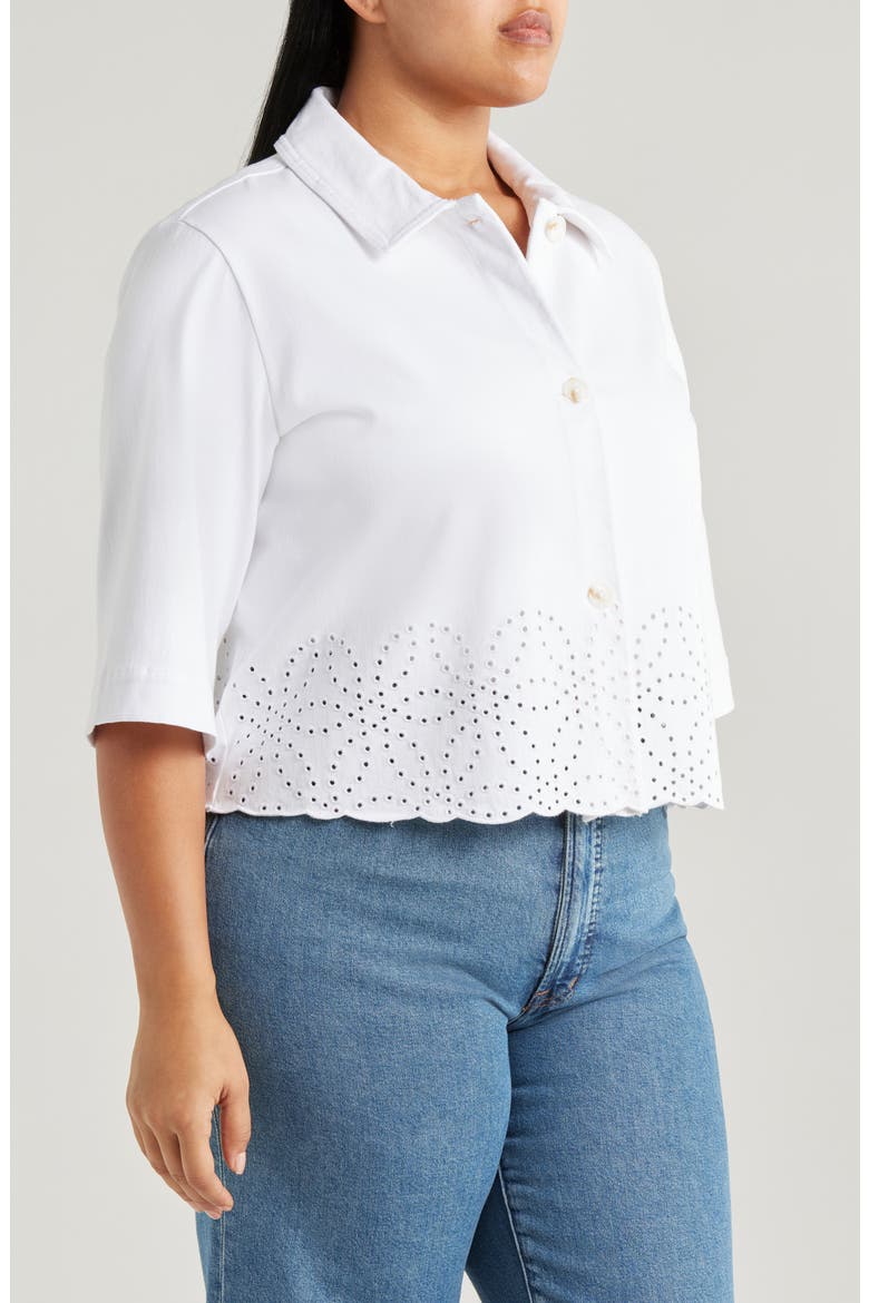 Gem Eyelet Detail Denim Jacket, Alternate, color, WHITE