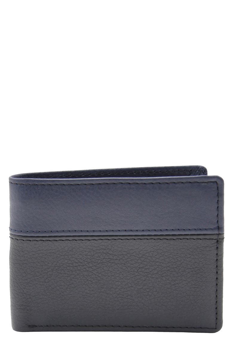 Two Tone Bifold Leather Wallet, Main, color, BLACK/ NAVY