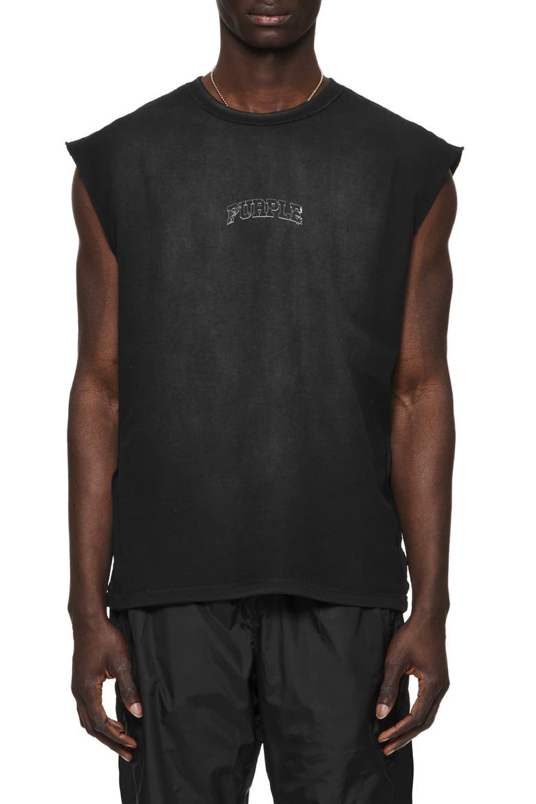 Textured Logo Cotton Muscle Tee, Main, color, BLACK