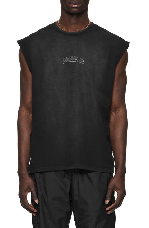 PURPLE BRAND Textured Logo Cotton Muscle Tee