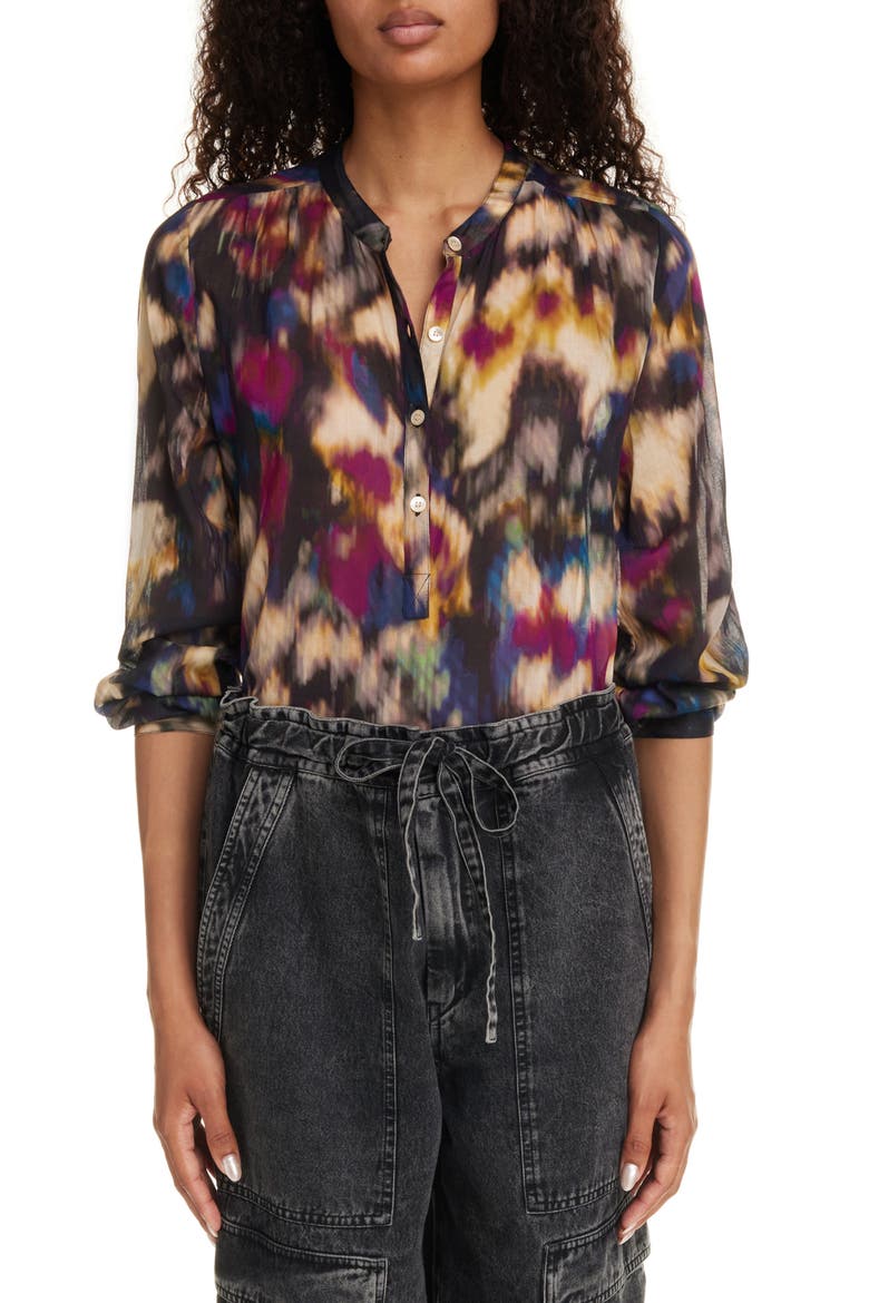 Maria Print Cotton Shirt, Main, color, OCHRE/ BLACK