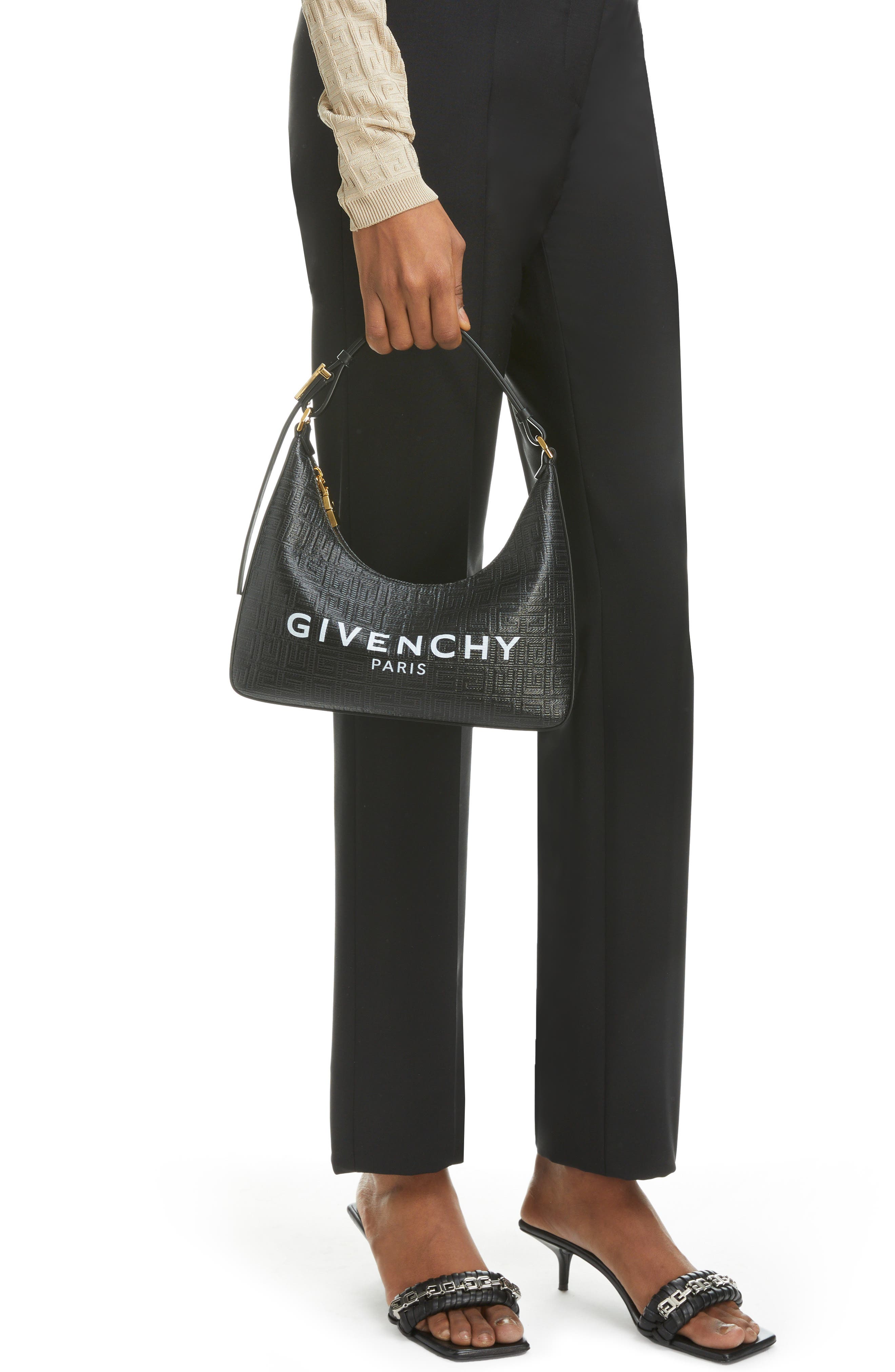 Givenchy Small Moon Cut Out Logo Jacquard Hobo Bag, Alternate, color, 