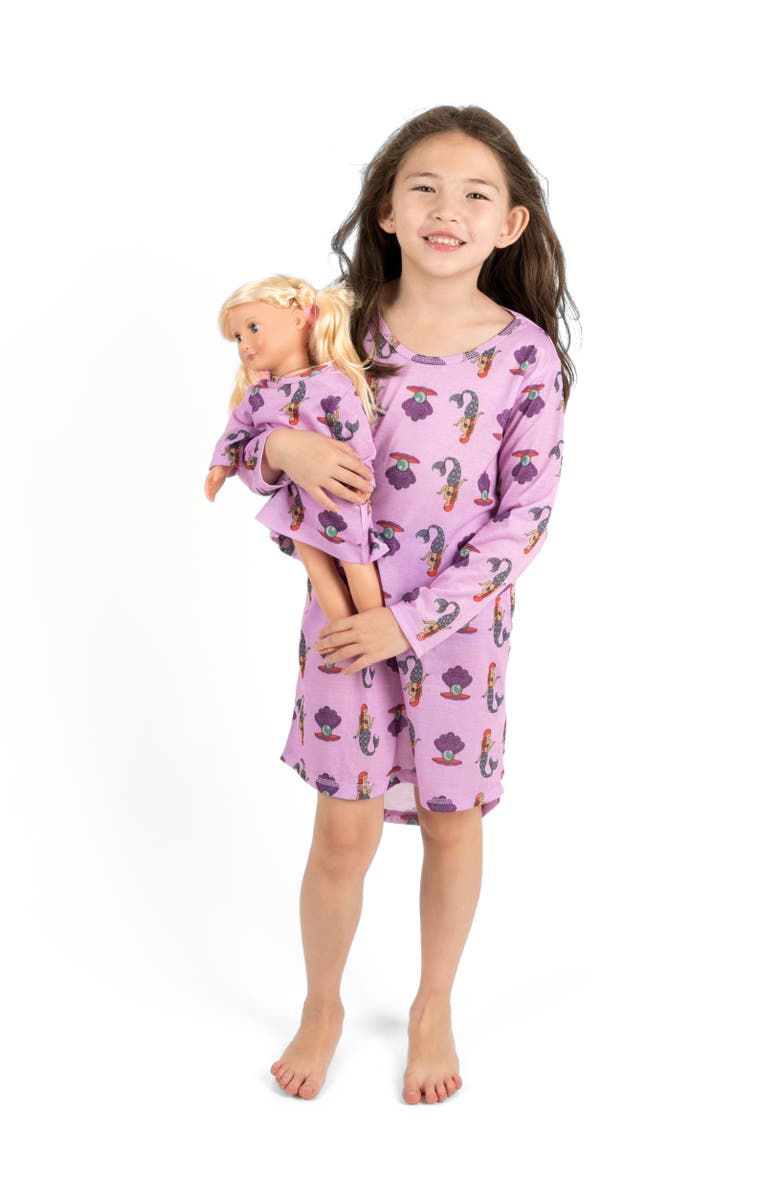 Leveret Girls Long Sleeve Nightgown with Matching Doll Nightgown, Printed Design, Main, color, Mermaid