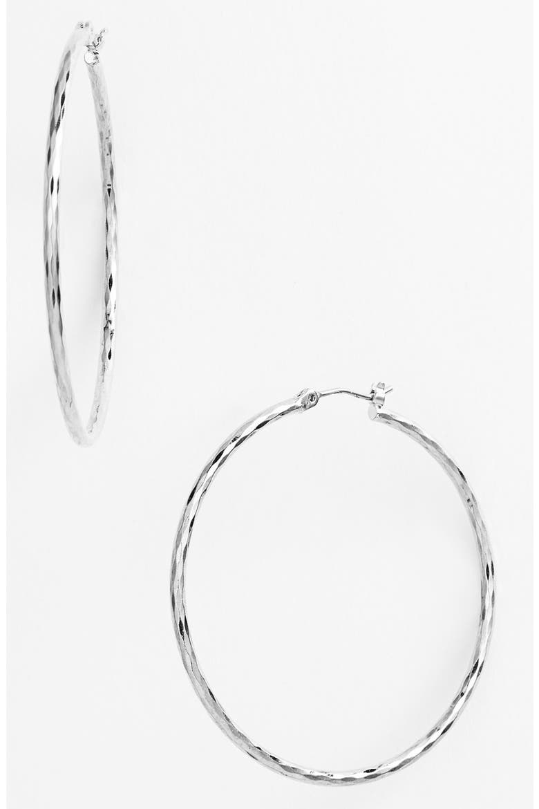 Harlequin Facet Hoop Earrings, Main, color, SILVER