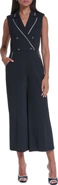 KARL LAGERFELD PARIS Contrast Piping Detail Scuba Crepe Jumpsuit