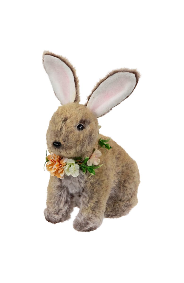 Northlight Plush Rabbit with Flower Wreath Easter Figurine - 8.5", Alternate, color, Brown
