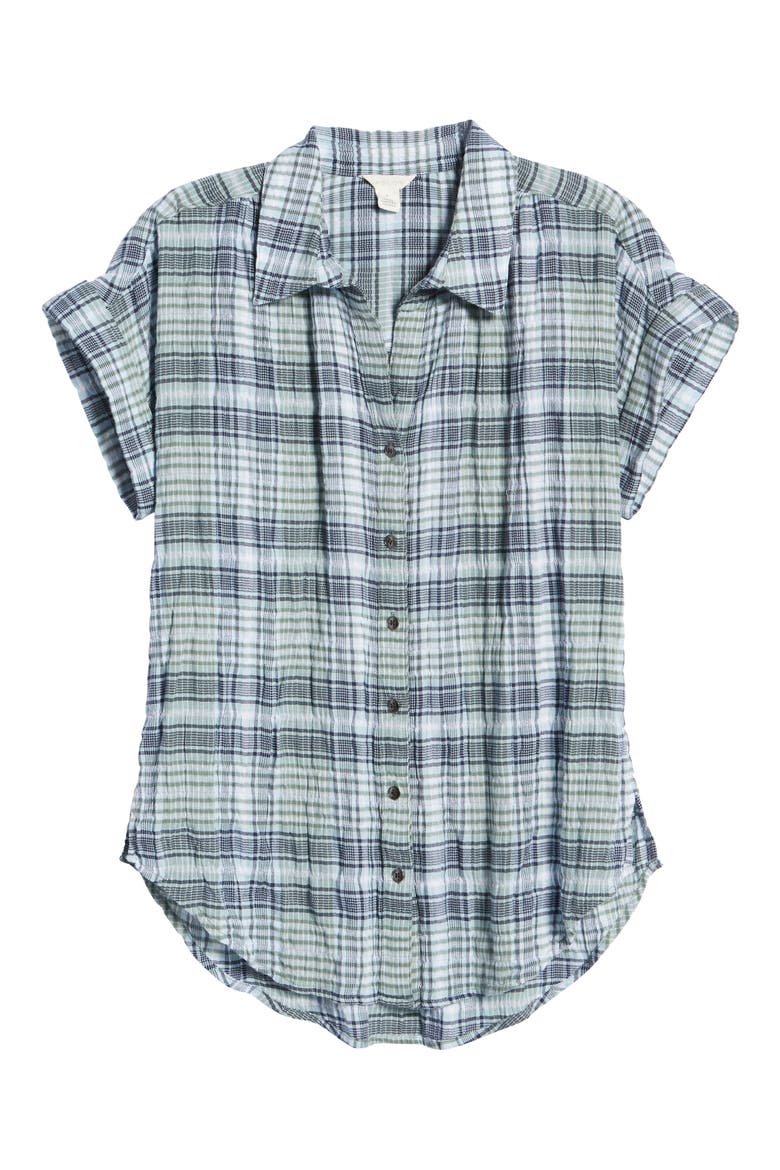 Plaid Stretch Cotton Camp Shirt, Alternate, color, GREEN- BLUE MIA PLAID