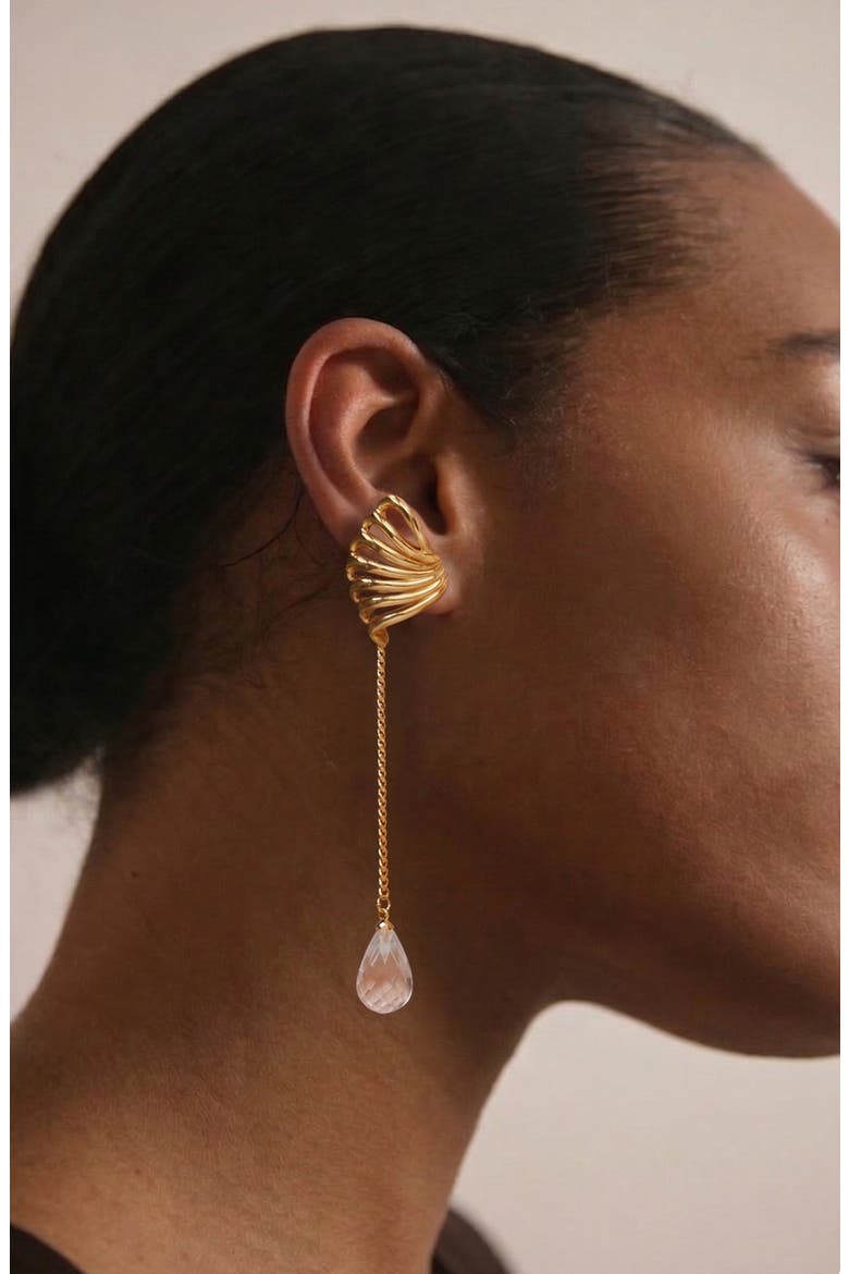 Travro Drop Stud Earring in Gold and Crystal, Alternate, color, Gold