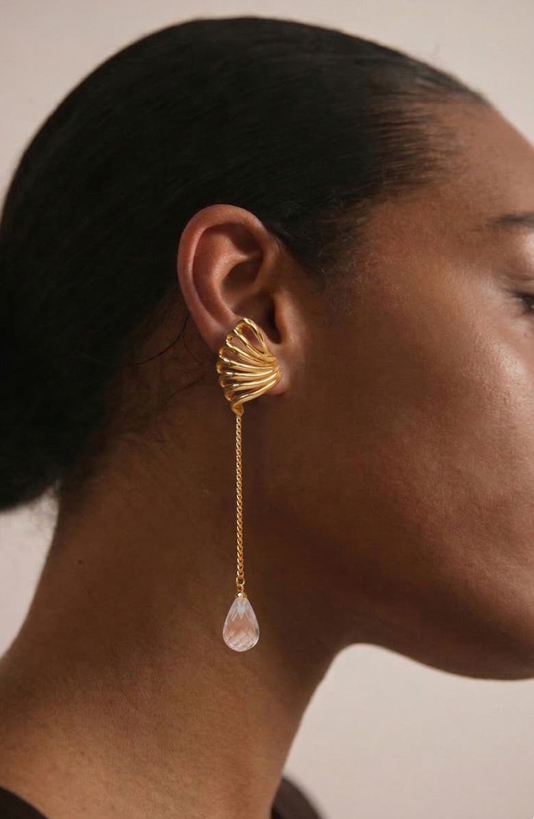 YOJ Travro Drop Stud Earring in Gold and Crystal, Alternate, color, Gold