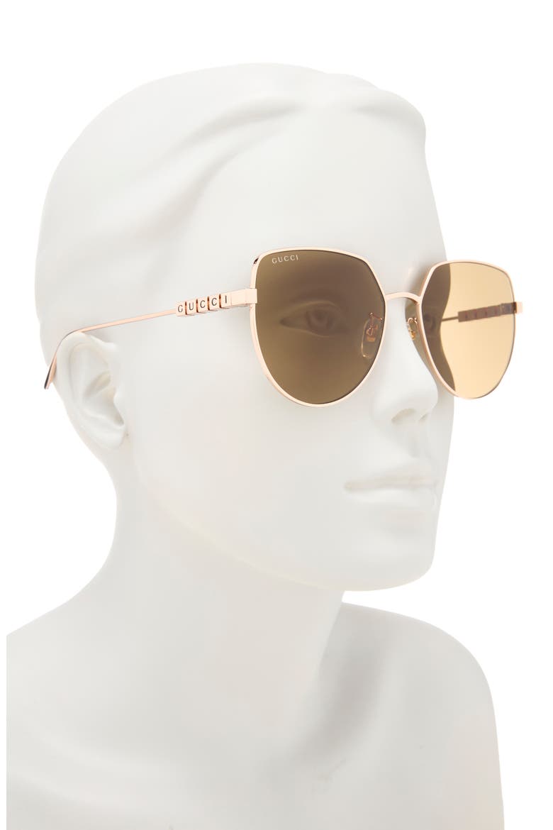 58mm Cat Eye Sunglasses, Alternate, color, GOLD GOLD BROWN