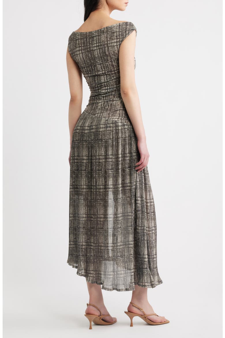 Plaid Mesh Pleated Midi Dress, Alternate, color, BROWN PLAID