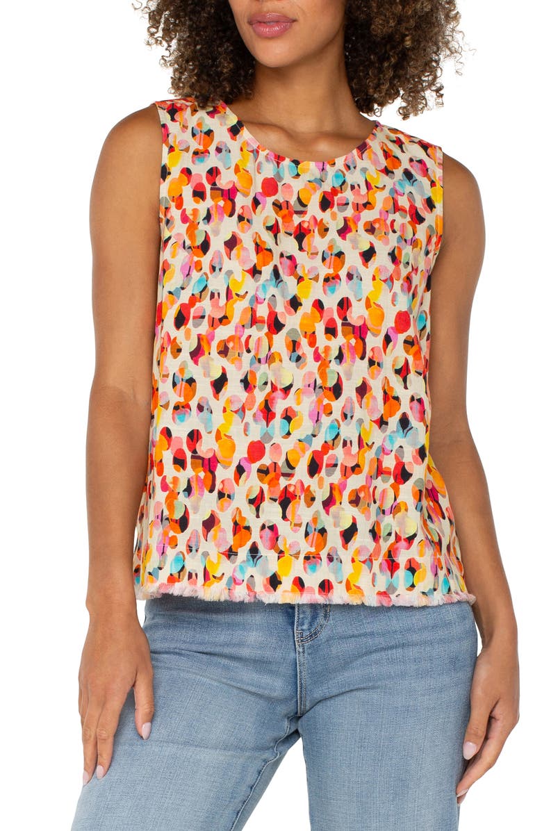 Liverpool Los Angeles Abstract Print Sleeveless Fray Hem Shell, Main, color, 