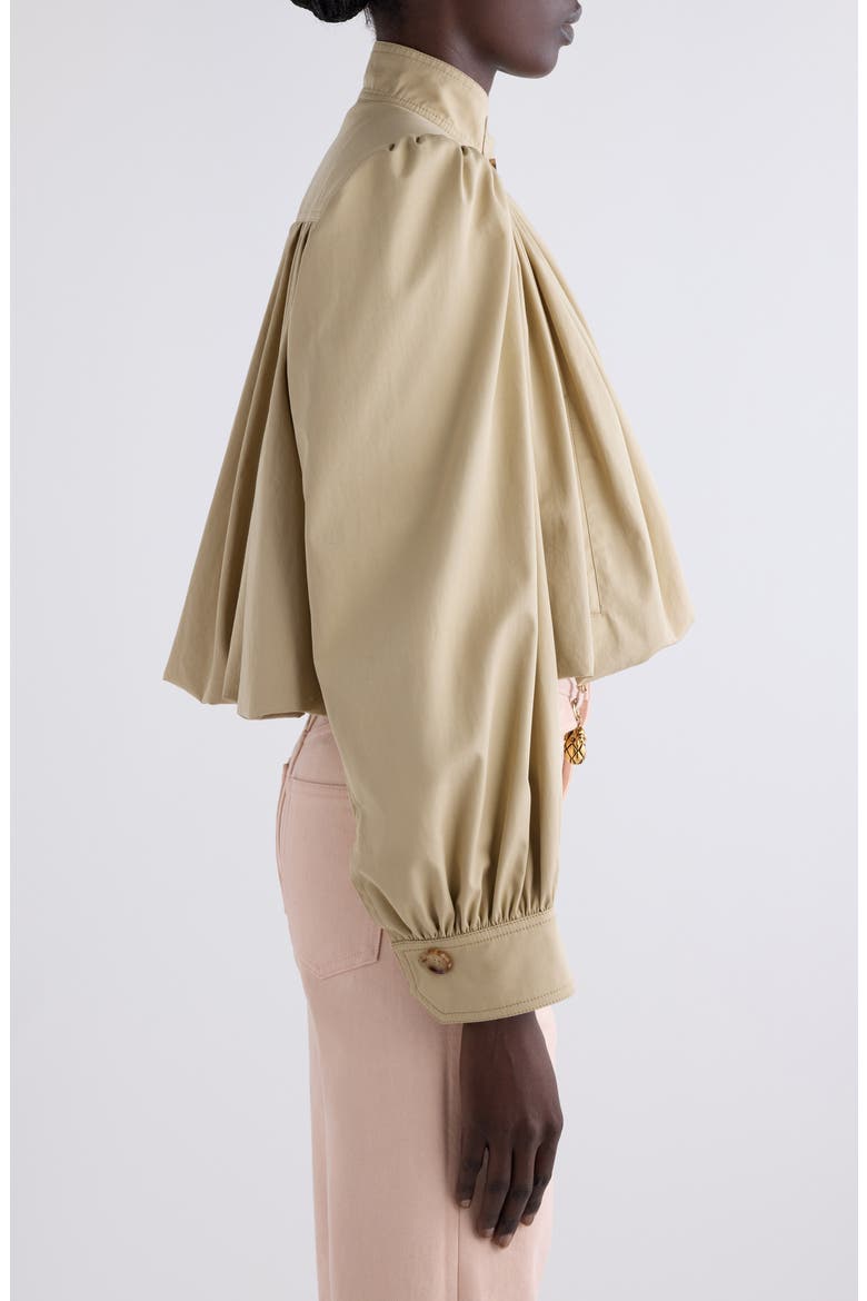 Puff Sleeve Gathered Cotton Gabardine Crop Jacket, Alternate, color, SMOKY BEIGE