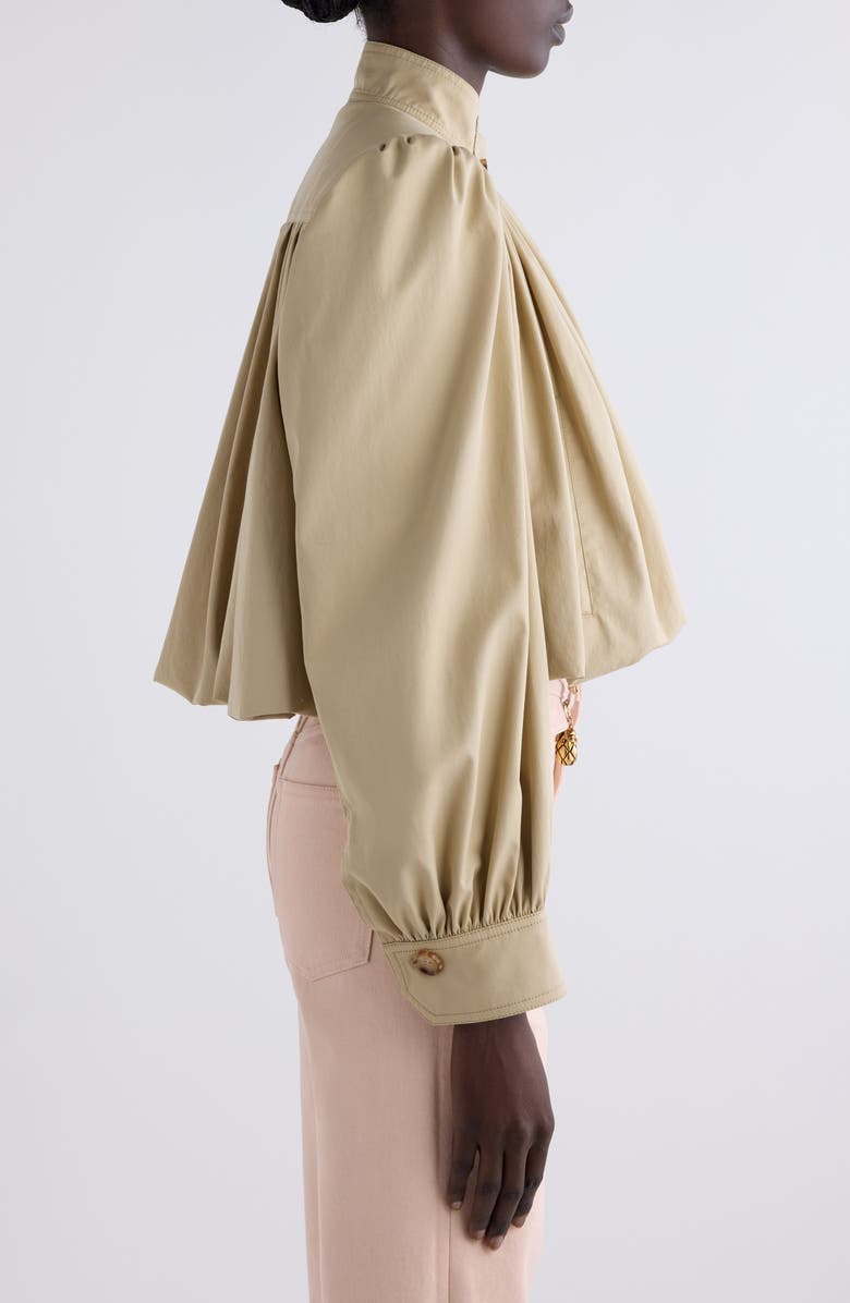 Chloé Puff Sleeve Gathered Cotton Gabardine Crop Jacket, Alternate, color, Smoky Beige