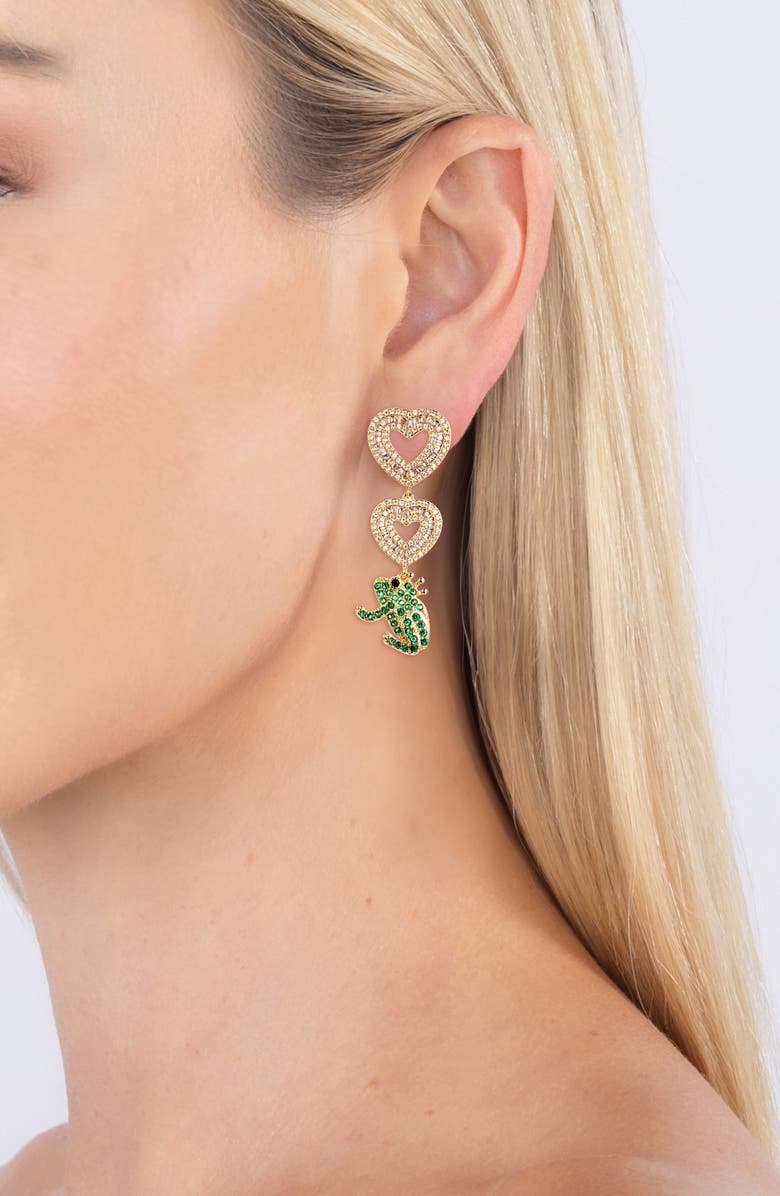 EYE CANDY LOS ANGELES Pavé Cubic Zirconia Heart & Frog Prince Drop Earrings, Alternate, color, Gold