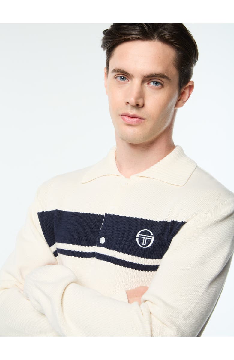 Sergio Tacchini Damarindo Long Sleeve Knit Polo, Alternate, color, Gardenia/Maritime Blue