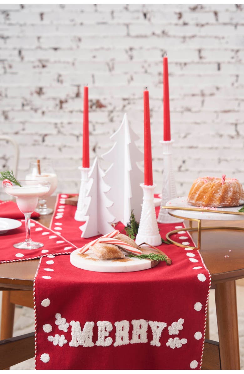carol & frank Nordic Merry Christmas Table Runner, Alternate, color, Red