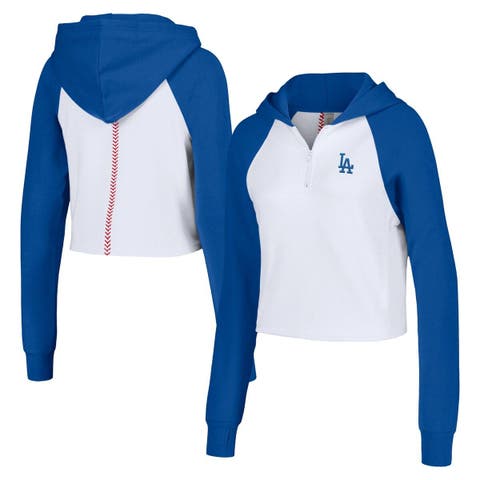 Women's Lusso White Los Angeles Dodgers Jane Raglan Quarter-Zip Tri-Blend Cropped Pullover Hoodie