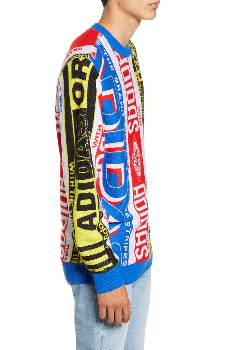 adidas Originals Intarsia Knit Logo Graphics Crewneck Sweater, Alternate, color,