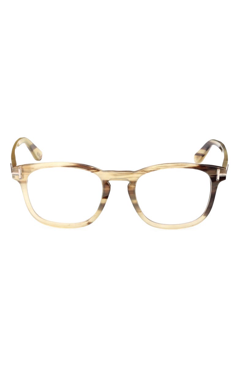 TOM FORD 50mm Square Optical Glasses, Main, color, Light Brown Striped / T Logo