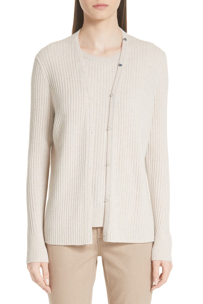 Ribbed Cashmere Cardigan (Nordstrom Exclusive), Main, color, OATMEAL MELANGE
