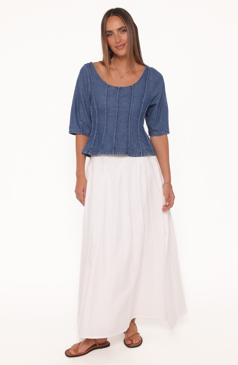 Petal & Pup Saylor Puff Sleeve Seamed Peplum Denim Top, Alternate, color, Blue Medium Wash