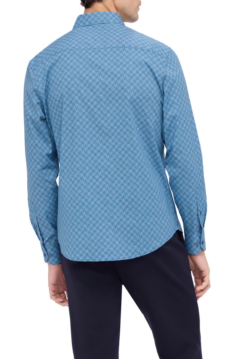 Bugatchi Axel Shaped Fit Geo Print Stretch Cotton Button-Up Shirt, Alternate, color, Dusty Blue