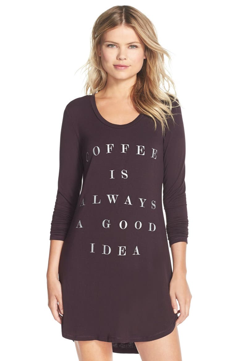 'Coffee Is Always a Good Idea' Sleep Shirt, Main, color, BLACK RAISIN COFFEE