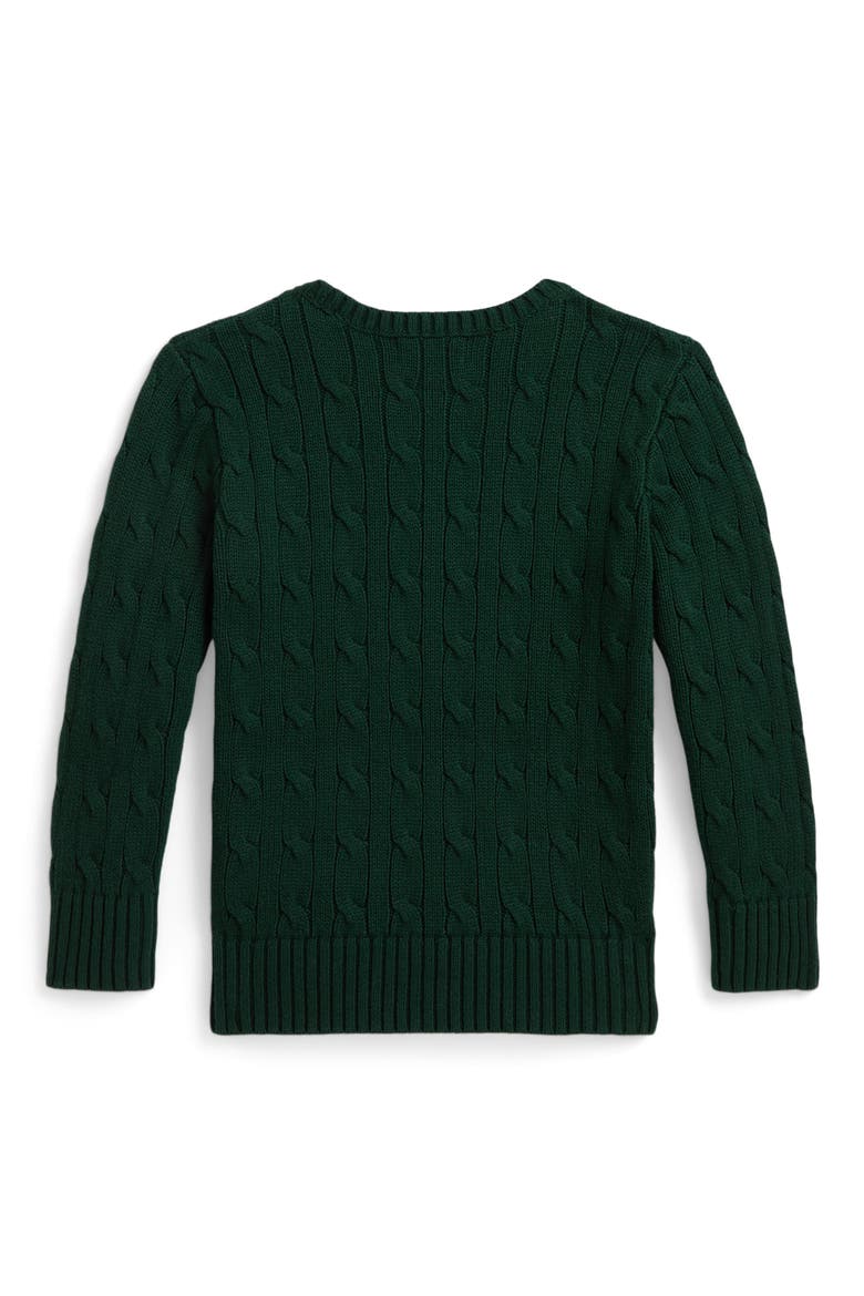 Kids' Polo Bear Cable Knit Cotton Sweater, Alternate, color, MOSS AGATE
