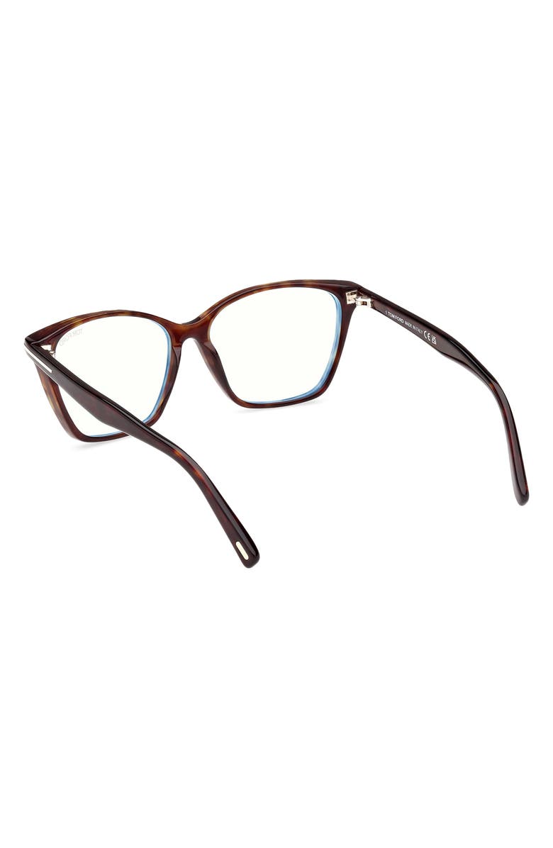TOM FORD 56mm Cat Eye Blue Light Blocking Optical Glasses, Alternate, color, Havana Eco / T Logo