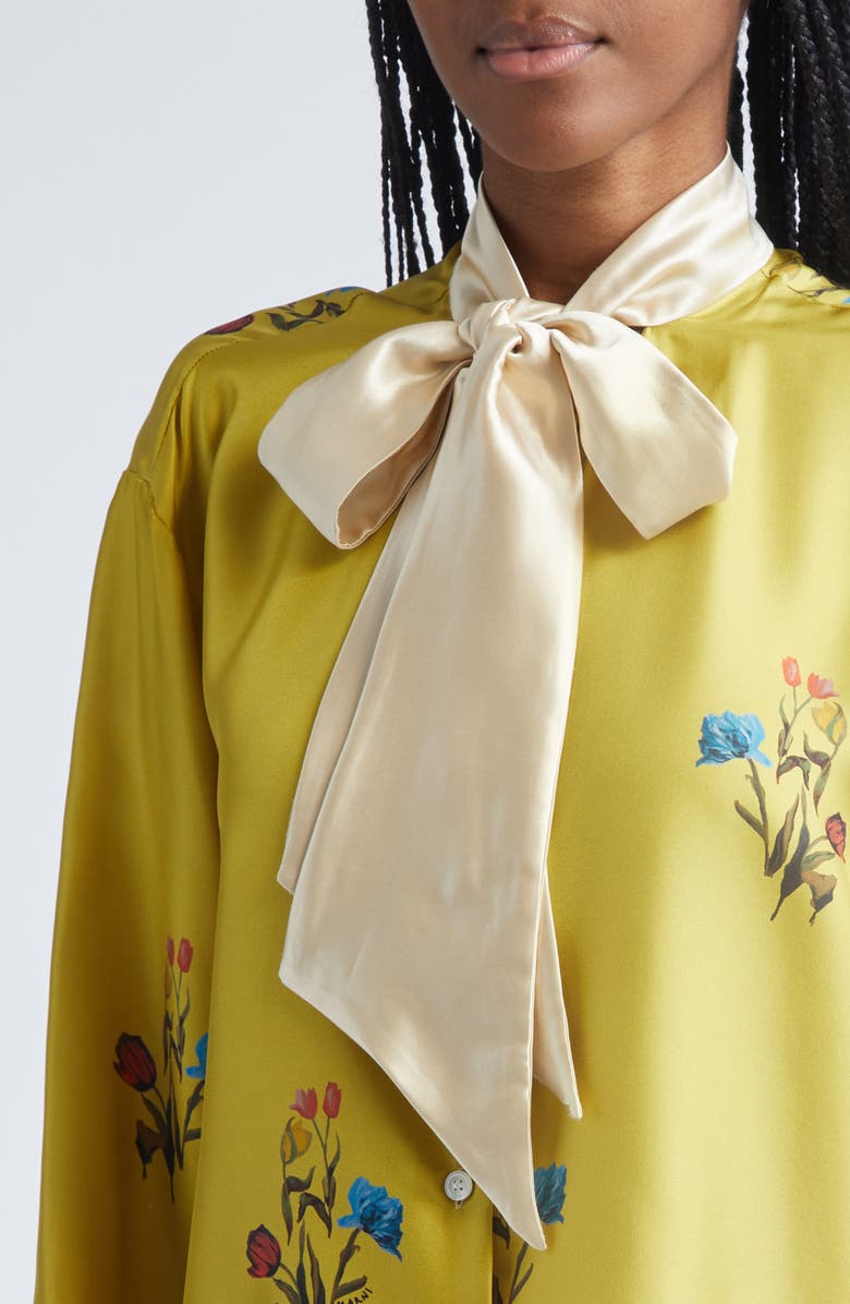 Marni Boxy Fit Silk Button-Up Shirt with Scarf, Alternate, color,