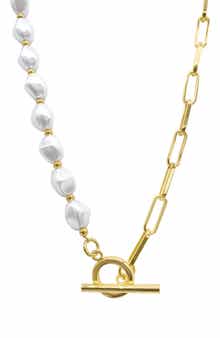 Adornia Imitation Pearl & Paperclip Link Toggle Necklace