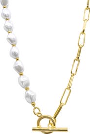 Adornia Imitation Pearl & Paperclip Link Toggle Necklace