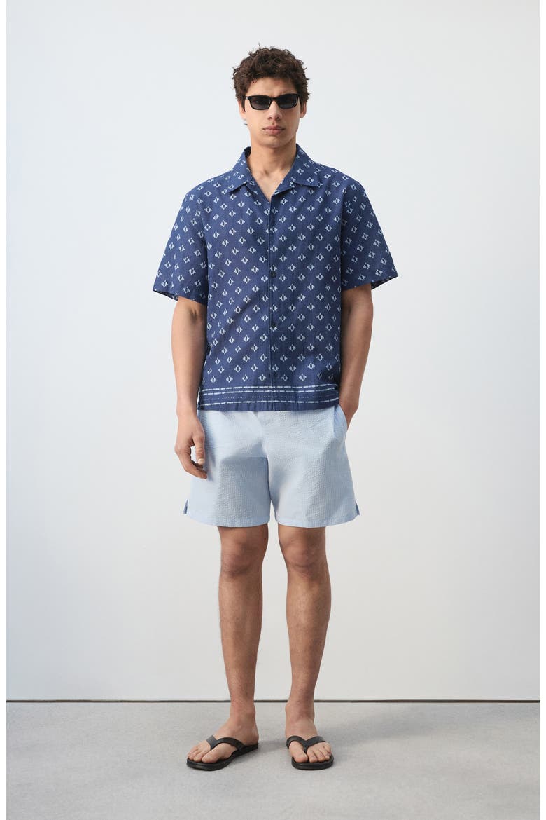 Ikat Cotton Camp Shirt, Alternate, color, INDIGO BLUE