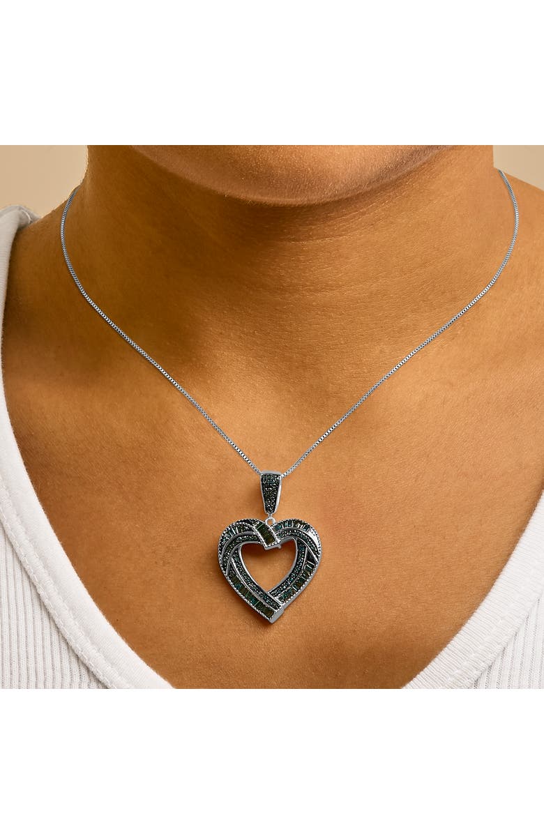 Haus of Brilliance .925 Sterling Silver 1.00 Cttw Baguette and Round Blue Diamond Open Heart Pendant Necklace, Alternate, color, Silver